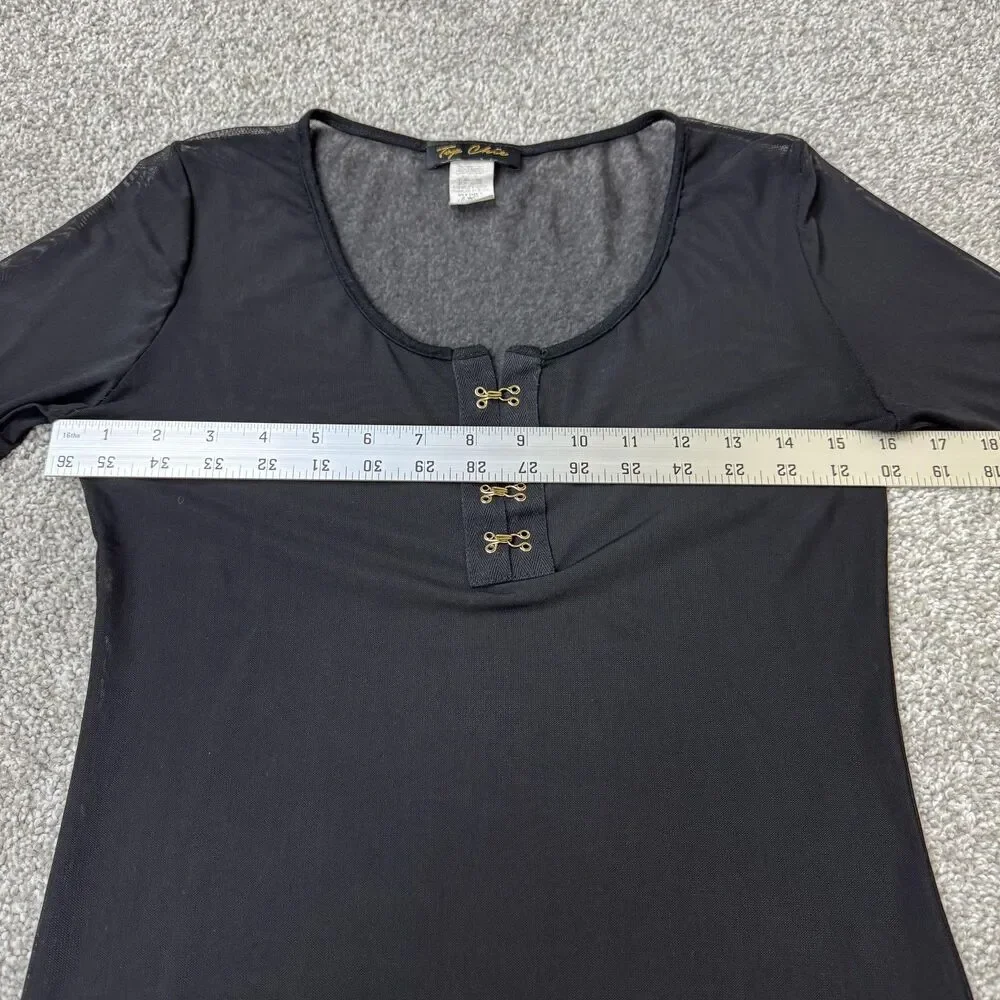 Vintage Top Chic Shirt Womens Large Black Mesh Sheer Top Grunge Punk Metal Goth